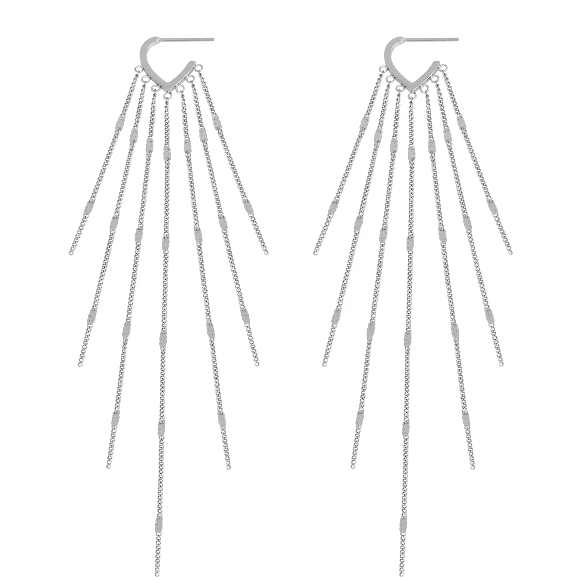 Chris April 316L Stainless Steel Flowing Multi-layered Tassel Drop Dangle Earrings for Women