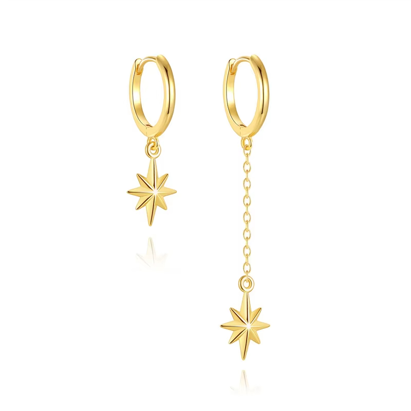 Asymmetric Jewelry 925 Sterling Silver Six-Pointed Star Tassel Drop Earring Women Fashion Wedding Anniversary Gifts