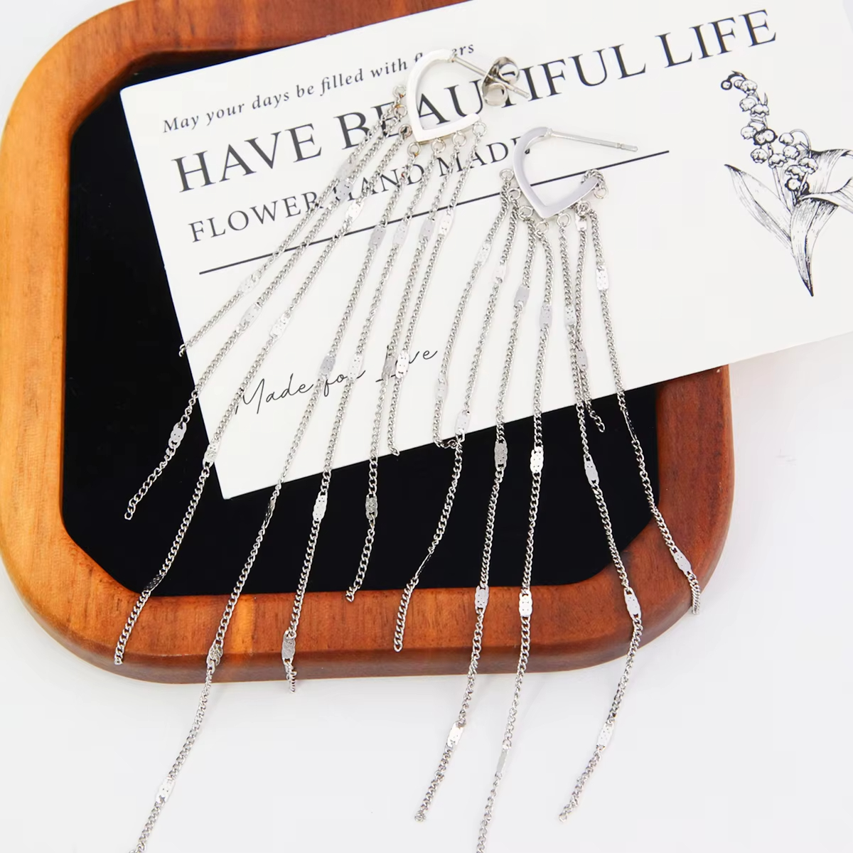 Chris April 316L Stainless Steel Flowing Multi-layered Tassel Drop Dangle Earrings for Women