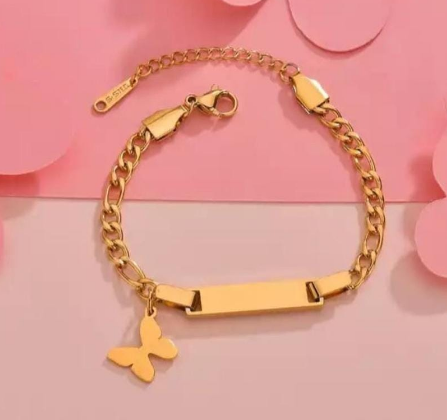 Chunky Gold Butterfly Charm Bracelet for Women - Cuban Curb Chain with ID Plate & Lobster Clasp - Bold Statement Jewelry Gift
