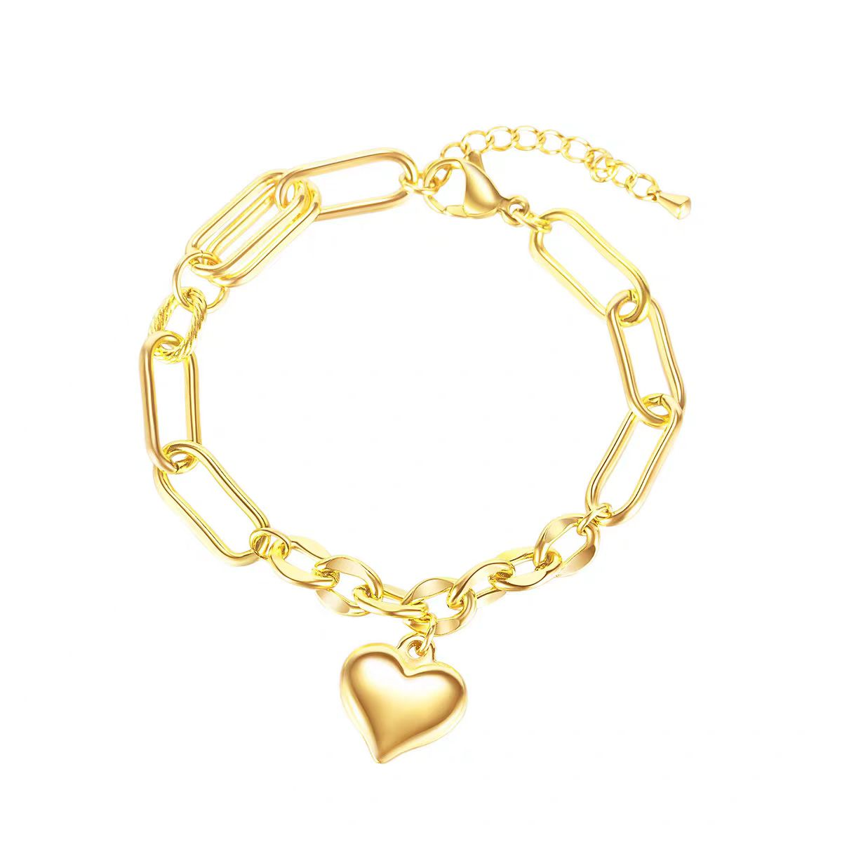 Chunky Gold Chain Bracelet with Heart Pendant - Fashion Statement Jewelry for Women Girls Modern Layered Style Adjustable Accessory