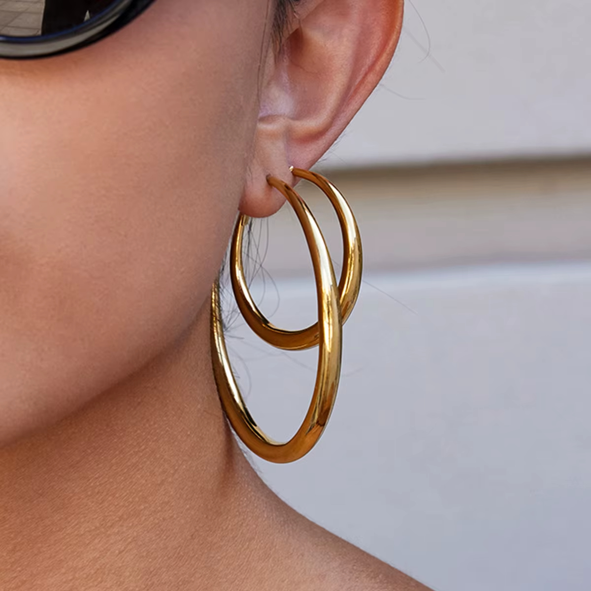 Classic 14K Gold Stainless Steel Round Hollow Polished Plain 40mm 65mm Statement Hoop Earrings