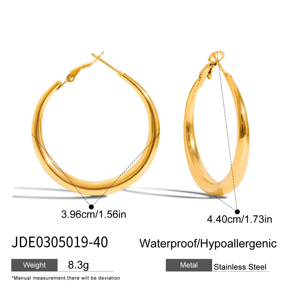 Classic 14K Gold Stainless Steel Round Hollow Polished Plain 40mm 65mm Statement Hoop Earrings