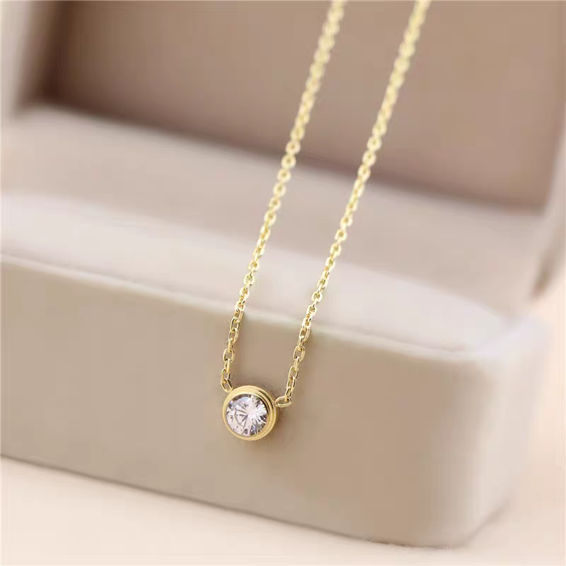Classic Gold Round Solitaire Pendant Necklace for Women