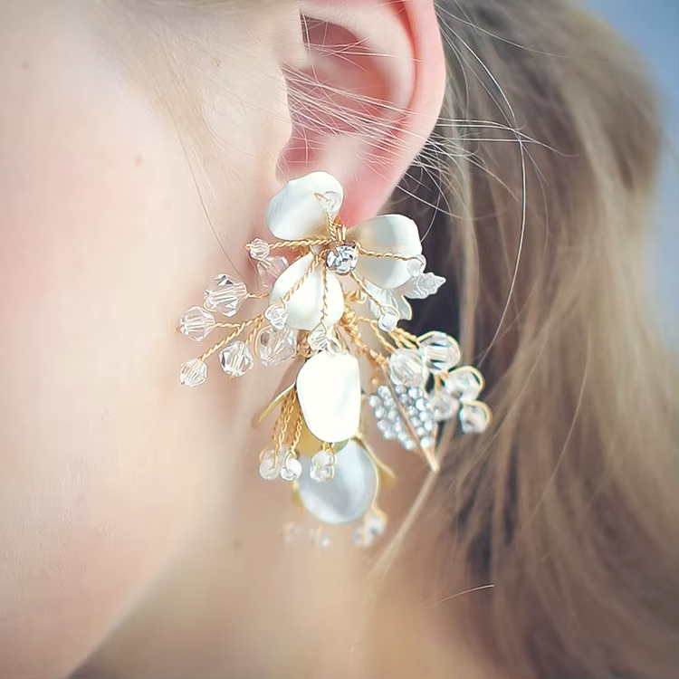 Classic Jewelry KC Gold Leaf Floral Wedding Earring Charming Women Bridal Earrings