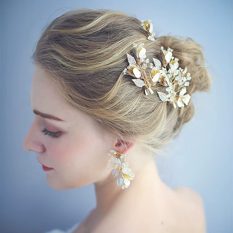 Classic Jewelry KC Gold Leaf Floral Wedding Earring Charming Women Bridal Earrings