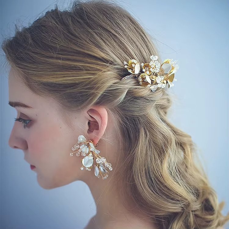 Classic Jewelry KC Gold Leaf Floral Wedding Earring Charming Women Bridal Earrings