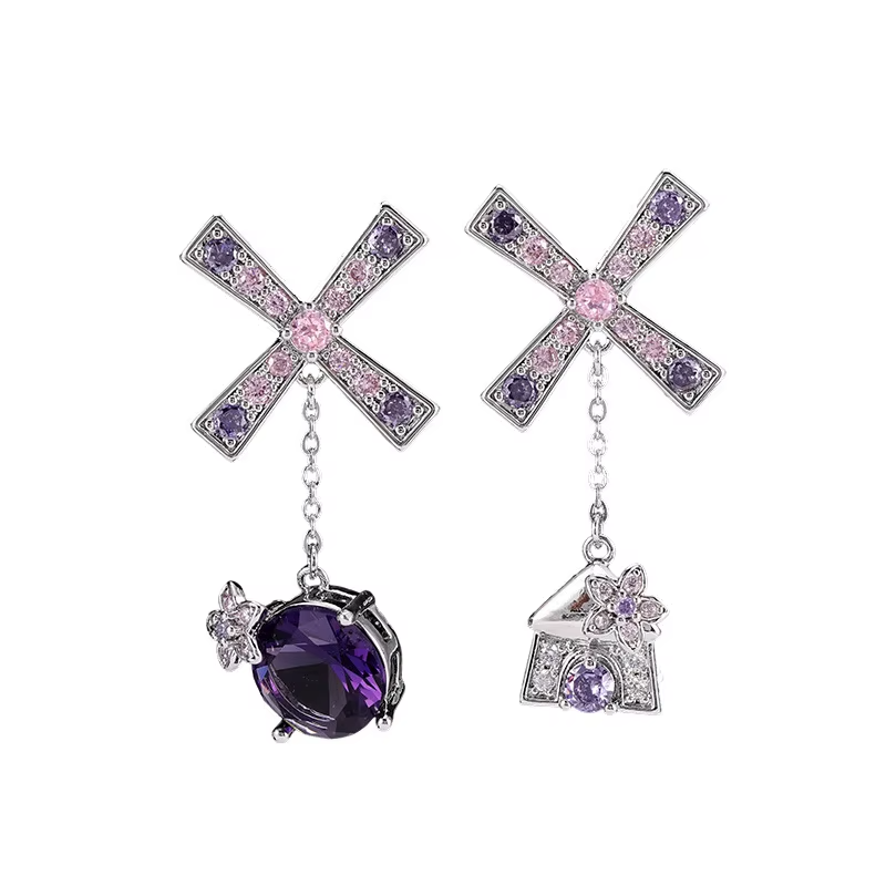 Collection Luxury Irregular Design Charm Earrings High-End Purple Windmill Inlaid Zircon Drop Earrings