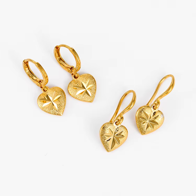 Copper Fashion Wholesale Women Gold Plated Jewelry Heart Shaped Pendant Earrings