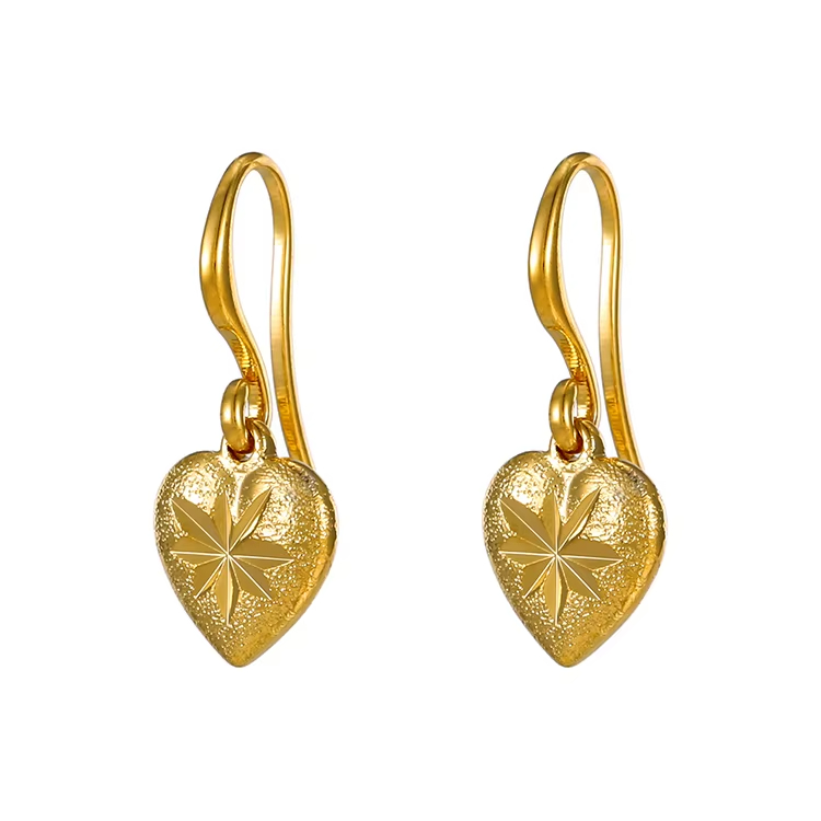 Copper Fashion Wholesale Women Gold Plated Jewelry Heart Shaped Pendant Earrings
