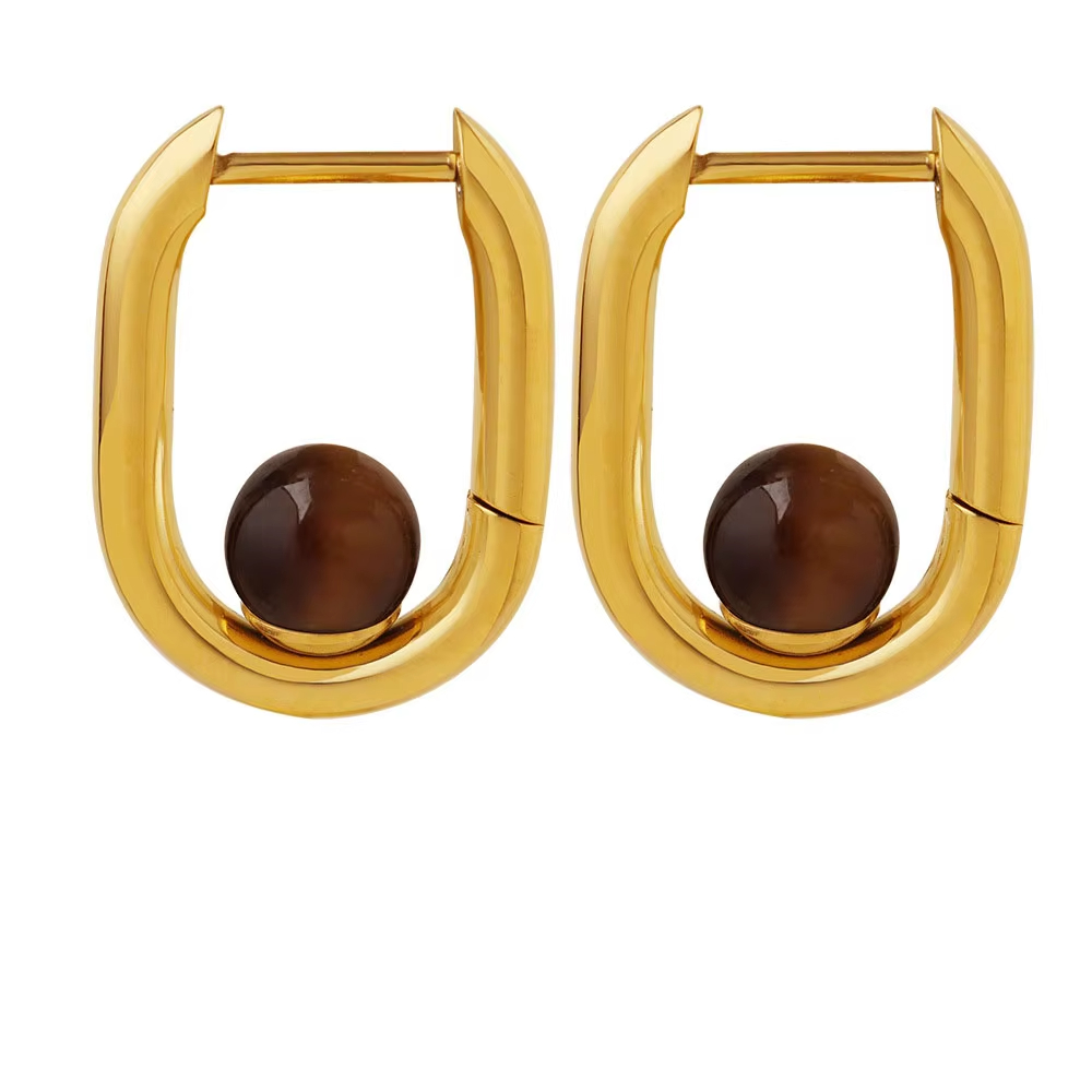 Creative Customizable 18K Gold Plated Brass Geometric Huggie Earrings Pearl Agate Stone Trendy Women's Fashion Jewelry Certified