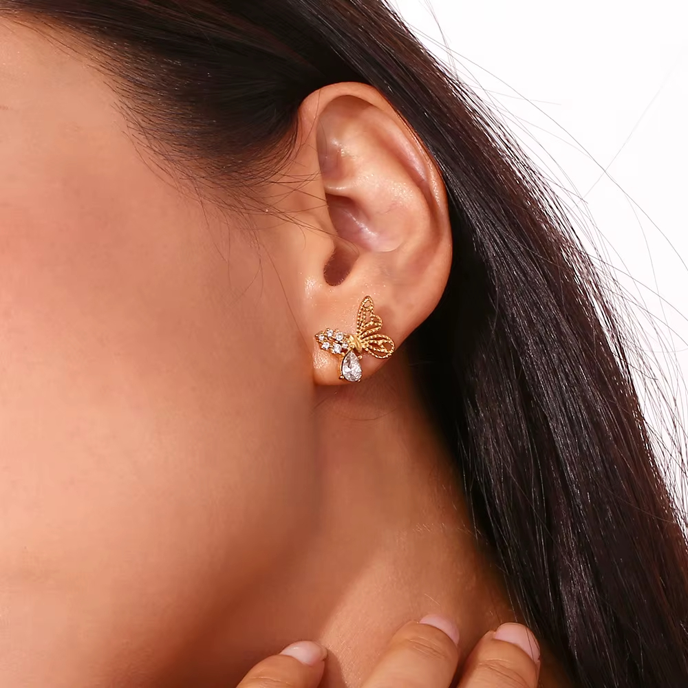 Creative Sports Style Stainless Steel Copper Pendant Racket Shape Jewelry Accessories Diamond Butterfly Earring