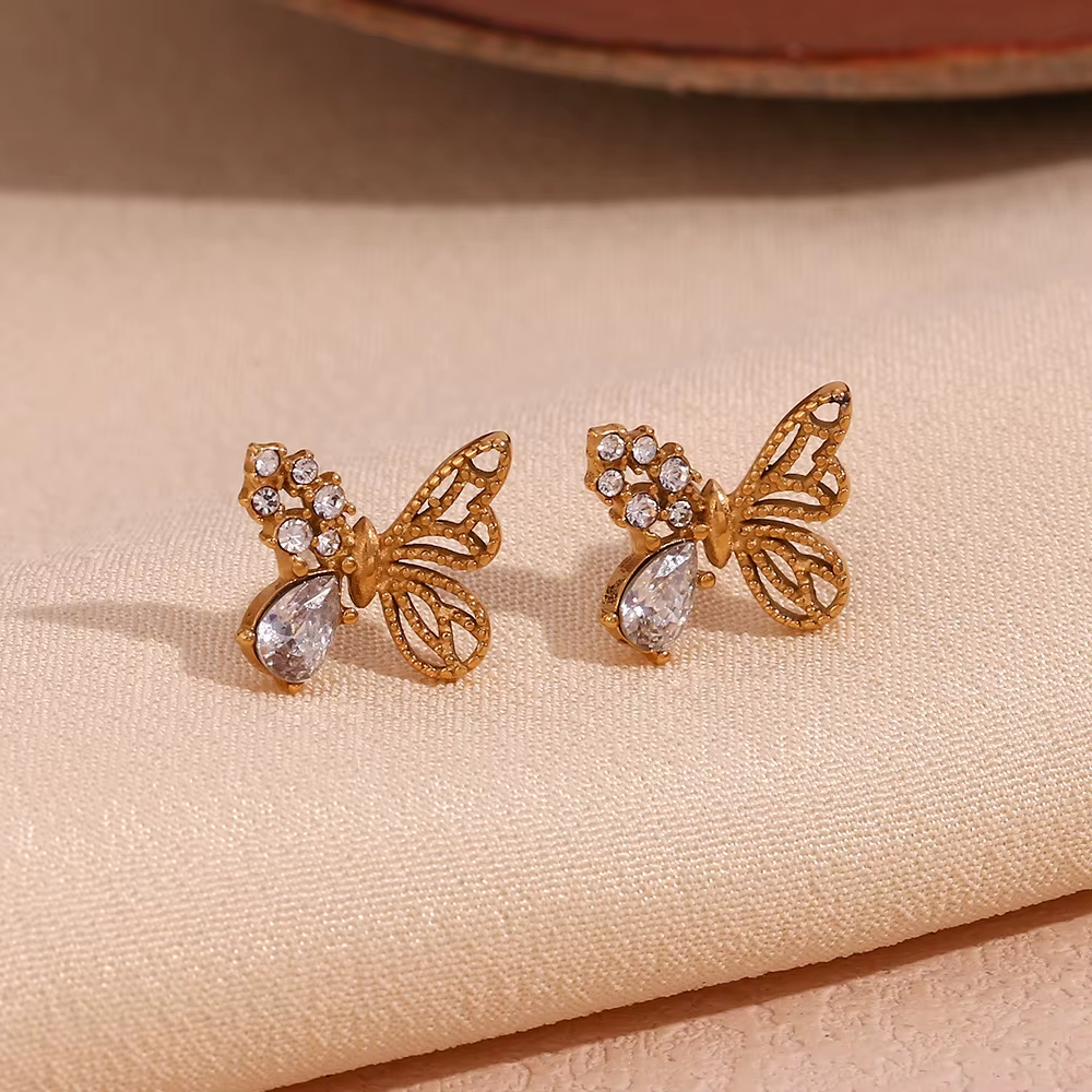 Creative Sports Style Stainless Steel Copper Pendant Racket Shape Jewelry Accessories Diamond Butterfly Earring
