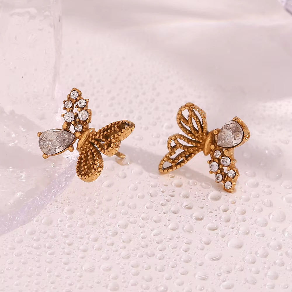Creative Sports Style Stainless Steel Copper Pendant Racket Shape Jewelry Accessories Diamond Butterfly Earring