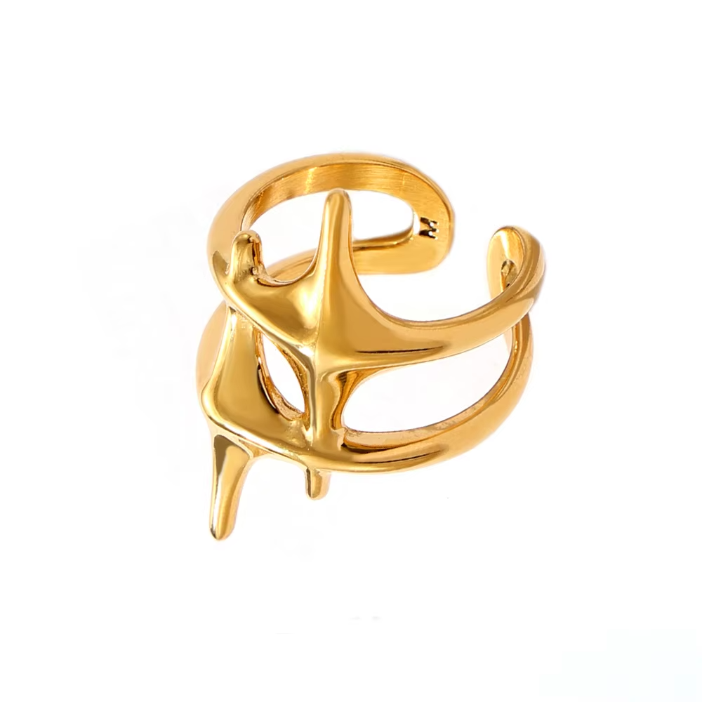 Cross Star Ring – 18K Gold Plated Titanium Steel Statement Index Finger Ring for Men and Women