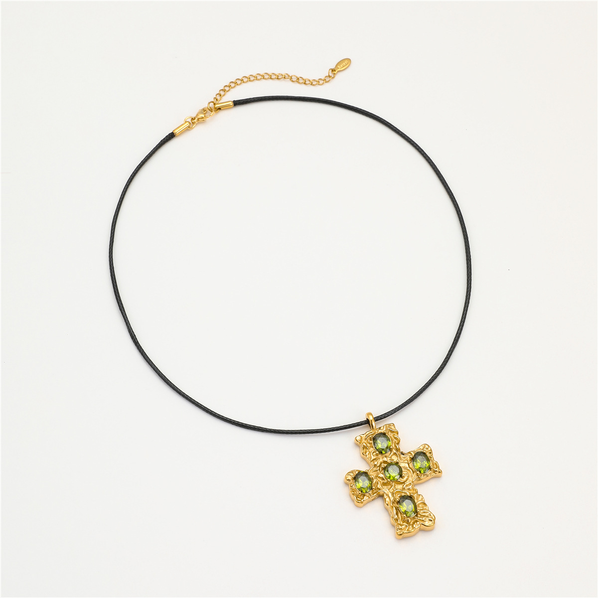 Baroque Green Rhinestone Cross Pendant Necklace, 18K Gold Plated Vintage Choker for Men and Women