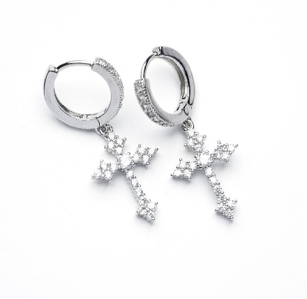 Crystal Cross Dangle Hoop Earrings – Sparkling Religious Jewelry for Women