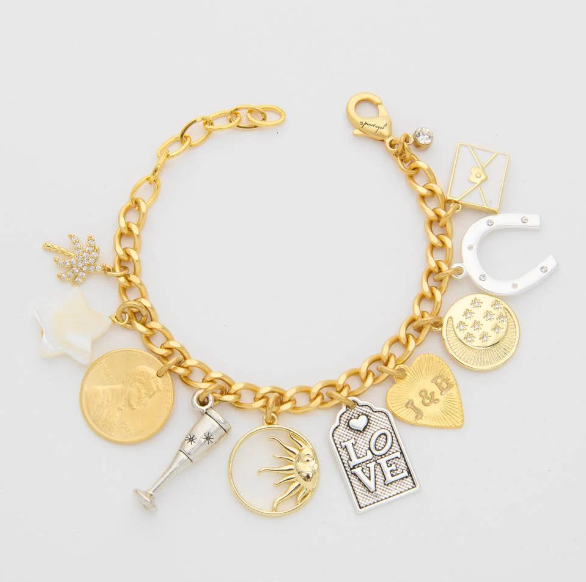 Custom Charm Bracelets – Gold Chain Bracelet with Mixed Symbolic Pendants