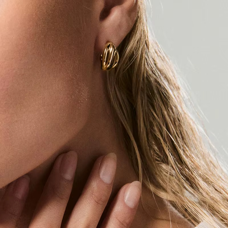 Custom Jewellers Waterproof Tarnish Free New 18k Gold Plated Stainless Steel Curves Dome Hoop Earrings for Women