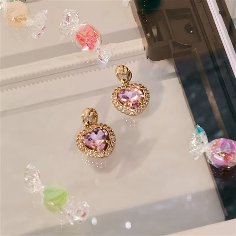 Customizable New Style Women's Luxury Earrings Multi-Color Gold Plated Diamond-Studded Heart Zircon Main Niche Design Ins