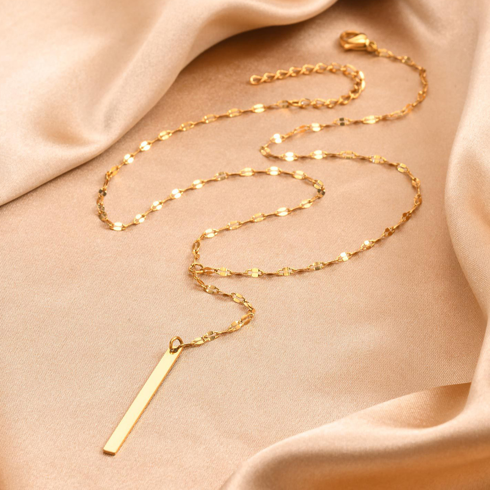 Dainty 18K Gold Plated Stainless Steel Bar Tassel Necklace Adjustable Trendy Long Chain Y Shape Necklace Women