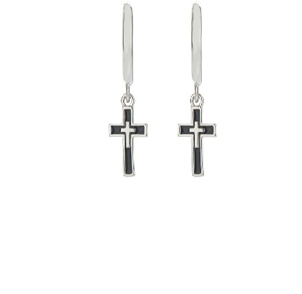 Minimalist Black Cross Dangle Hoop Earrings, Unisex Stainless Steel Huggie Drop Earrings