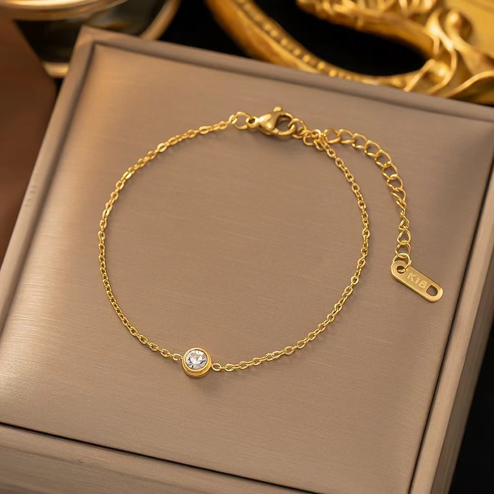 Delicate Gold Bracelet with Cubic Zirconia for Women Adjustable Chain