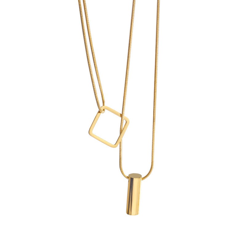 Modern Geometric Double Layer Titanium Steel Necklace – Minimalist Gold Pendant Jewelry