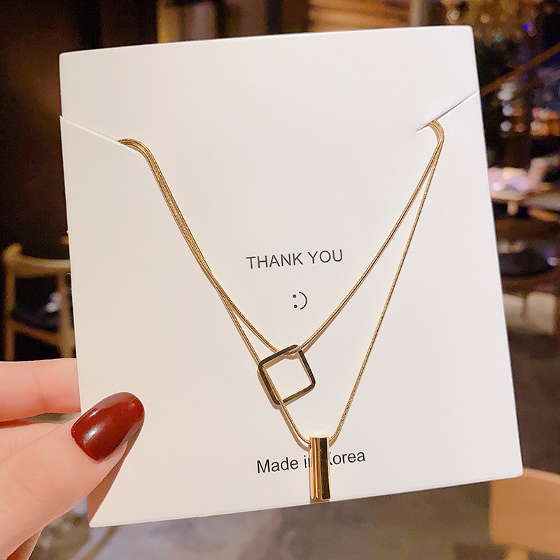 Modern Geometric Double Layer Titanium Steel Necklace – Minimalist Gold Pendant Jewelry