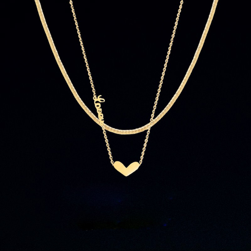 Layered Gold Heart Necklace – Titanium Steel Minimalist 'Love' Pendant Chain