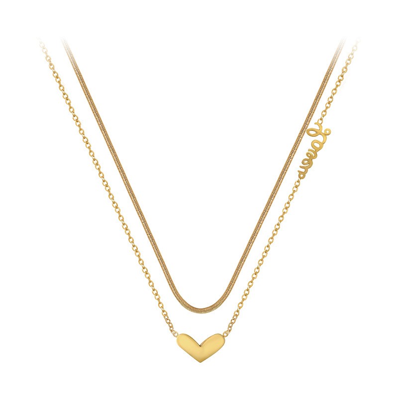 Double Layer Love & Heart Pendant Titanium Steel Necklace – Minimalist Romantic Jewelry for Women
