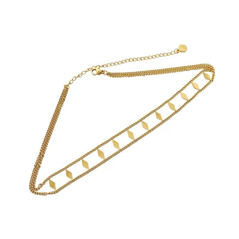 Gold Titanium Steel Layered Necklace with Leaf Charms
