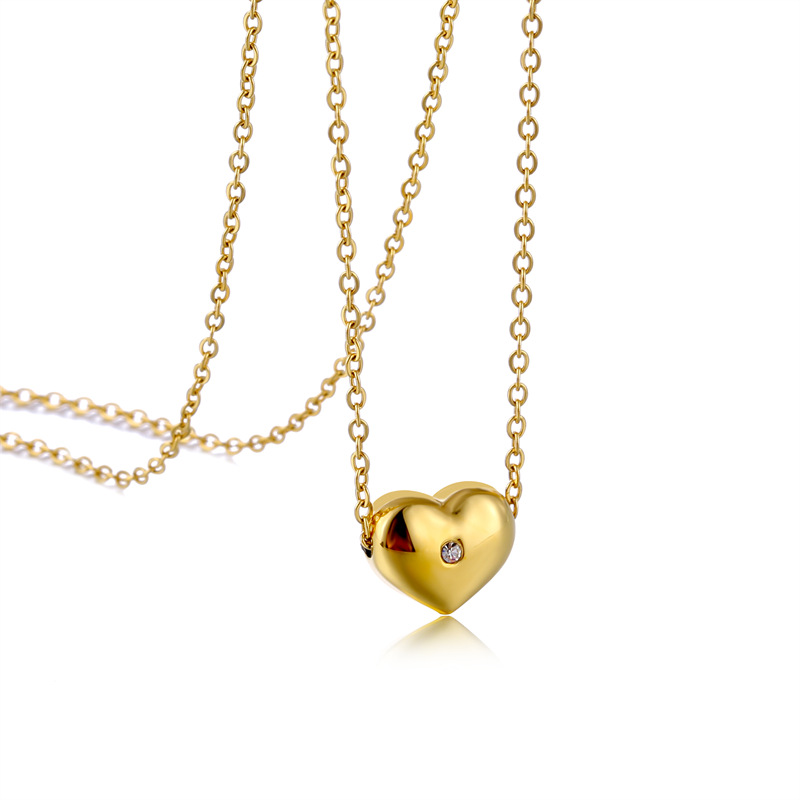 Elegant 18K Gold Plated Titanium Steel Heart Pendant Necklace with Zircon – Romantic Jewelry Gift