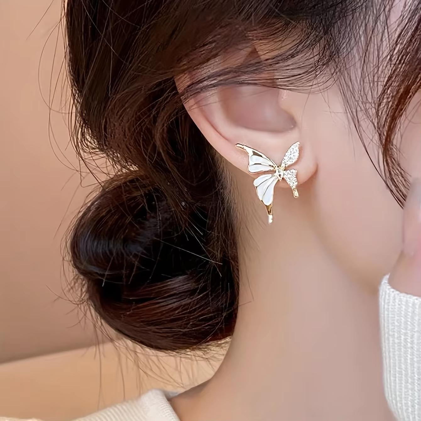 Elegant Korean Fashion Crystal Flower Butterfly Earrings for Women Sweet Full of Diamond Drip Oil Stud Earrings Jewelry