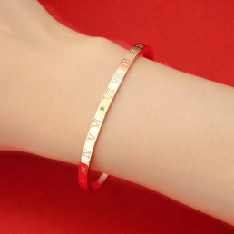 Elegant Red Enamel Roman Numeral Bracelet for Women – Slim 18K Gold Plated Stainless Steel Cuff Bangle with Crystal Accent, Minimalist Fashion Jewelry for Everyday Wear and Gifts