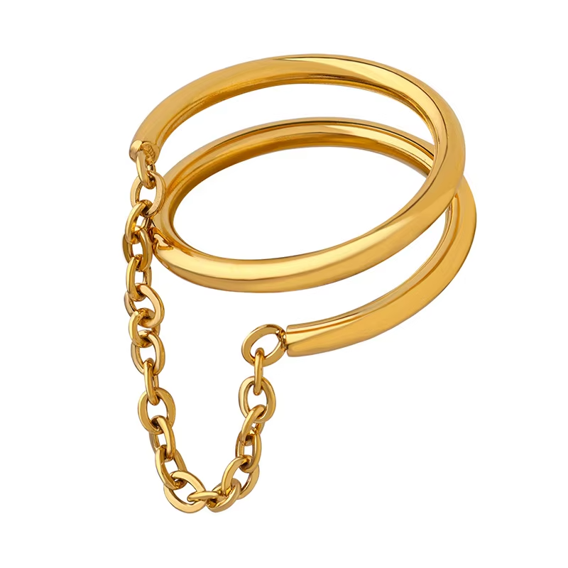 Elegant Retro Double-Layer Chain Ring – 18K Gold Plated Stainless Steel
