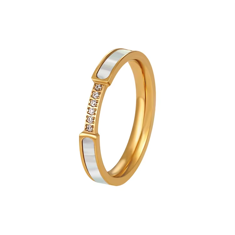 Elegant Retro Palace Adjustable Ring – 18K Gold Stainless Steel with White Mother-of-Pearl & Zircon