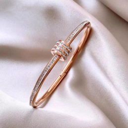 Elegant Rose Gold Bangle Bracelet with Cubic Zirconia Stones for Women