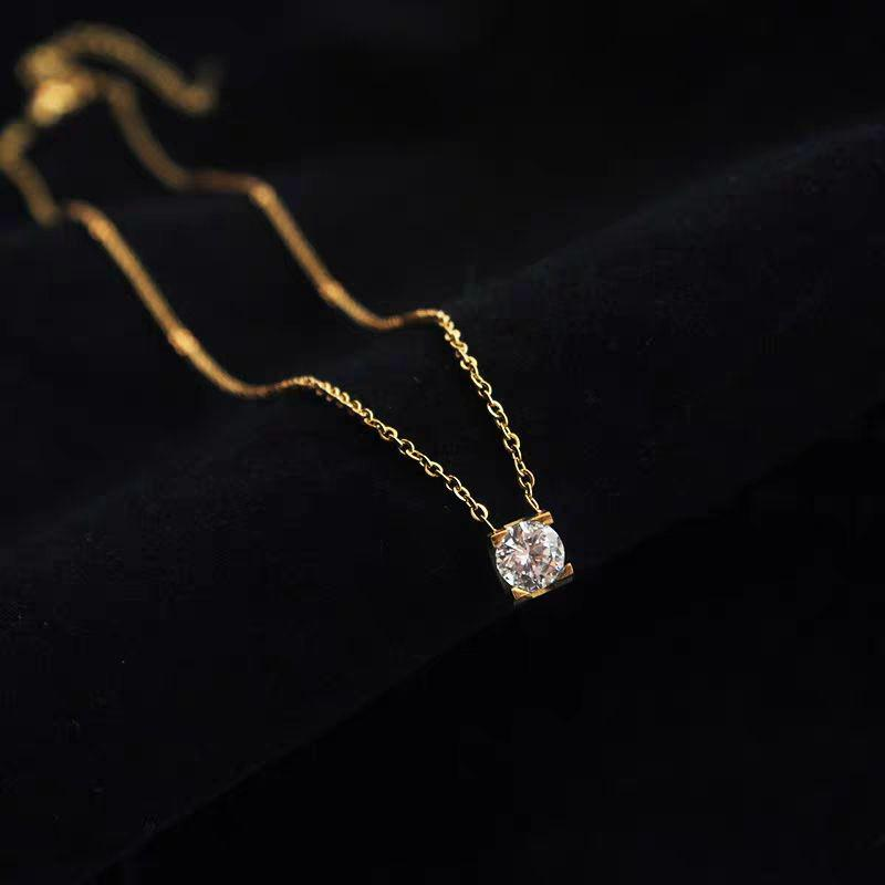 Elegant Titanium Steel Necklace with Sparkling Crystal Stone