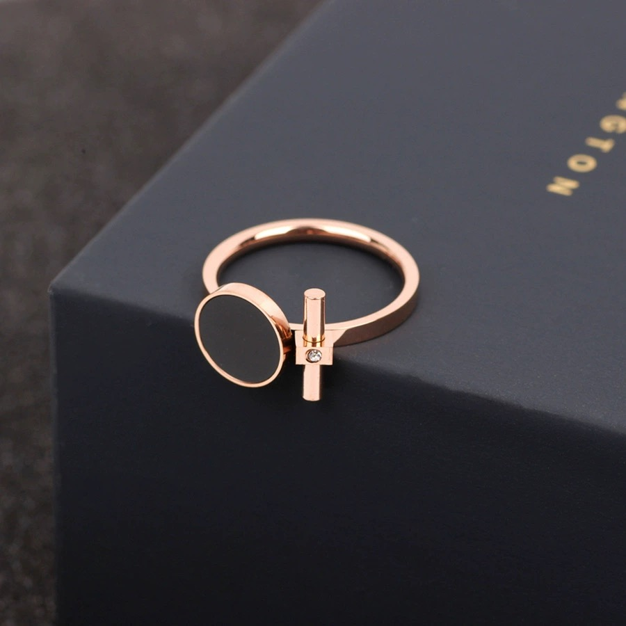 Enamel Inlay Rose Gold Stainless Steel Ring for Women Fashion Wide Band Wedding Jewelry