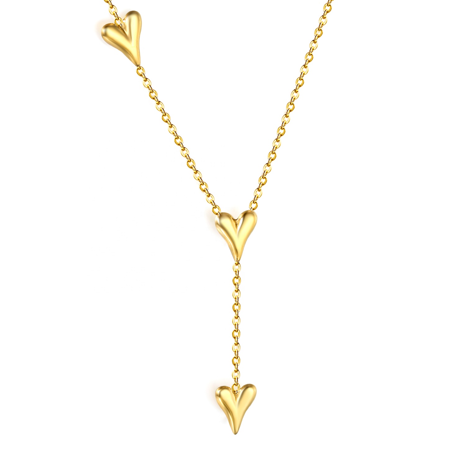 European American Fashion Stainless Steel Jewelry Tarnish Free 18K Gold Plated Heart Charm Ladies Choker Necklace for Women