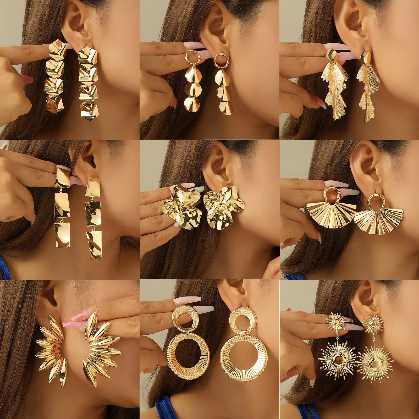 European American Retro Design Glossy Foldable Metal Drop Earrings Fashion Geometric Petal Style for Women