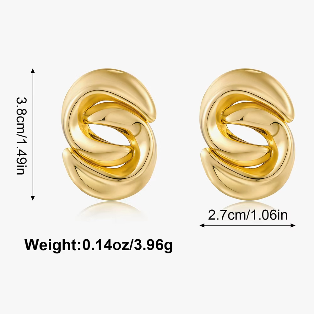 European American Retro Style Stainless Steel Stud Earrings Niche Simple Glossy Water Drop Petal Design Cross-Border Exaggerated