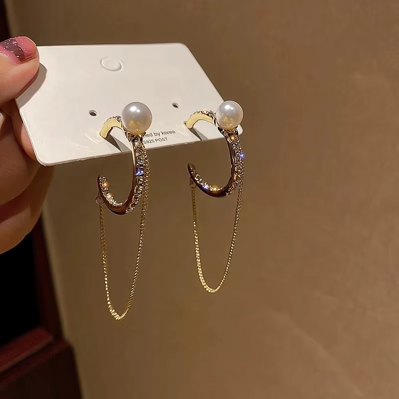 European Fashion Rhinestone Earrings925 Silver Needle Geometric Pearl Diamond Earrings Eardrops Shinny Crystal Drop Earring