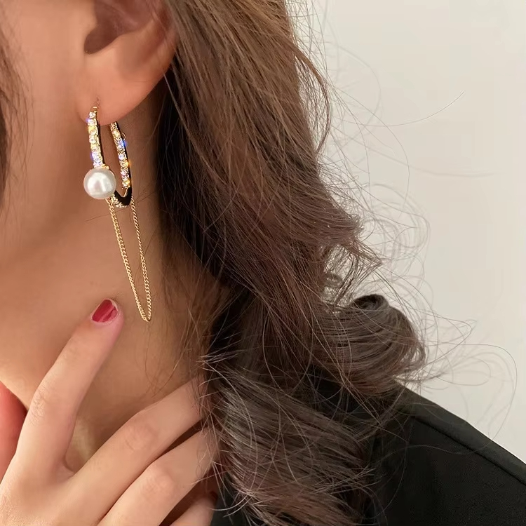 European Fashion Rhinestone Earrings925 Silver Needle Geometric Pearl Diamond Earrings Eardrops Shinny Crystal Drop Earring