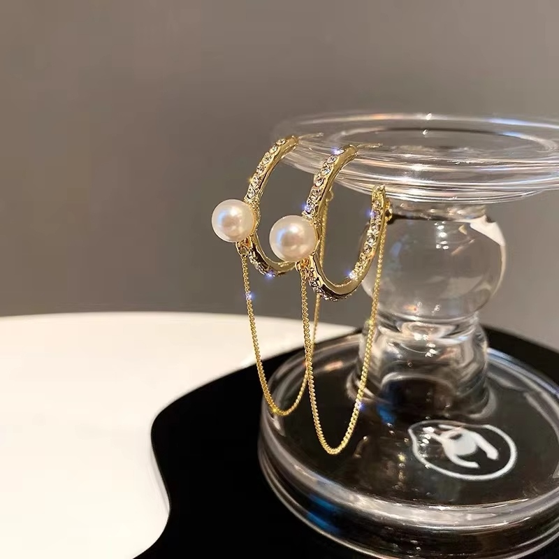 European Fashion Rhinestone Earrings925 Silver Needle Geometric Pearl Diamond Earrings Eardrops Shinny Crystal Drop Earring