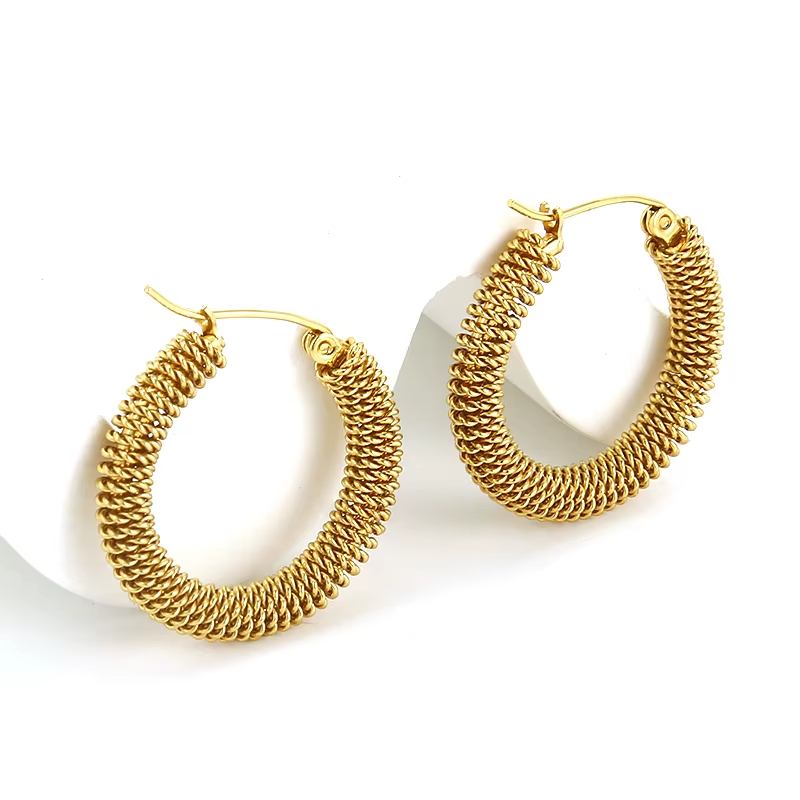 European and American New Fashion Earrings Stainless Steel Gold Plated Thin Circle Creative Earrings Women's Earrings