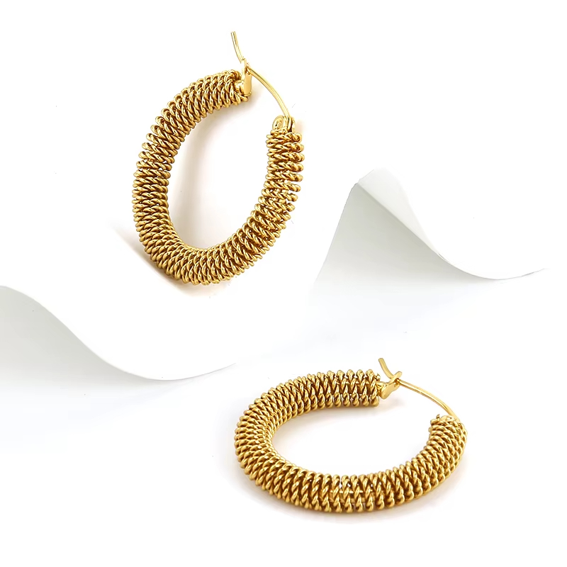 European and American New Fashion Earrings Stainless Steel Gold Plated Thin Circle Creative Earrings Women's Earrings