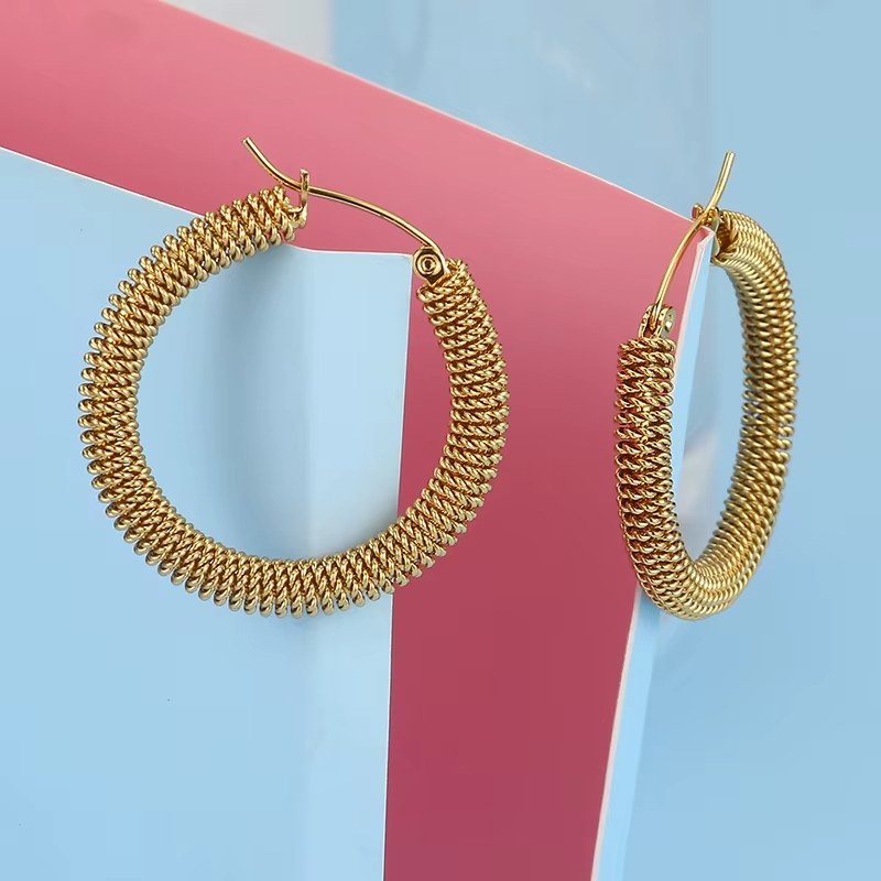 European and American New Fashion Earrings Stainless Steel Gold Plated Thin Circle Creative Earrings Women's Earrings