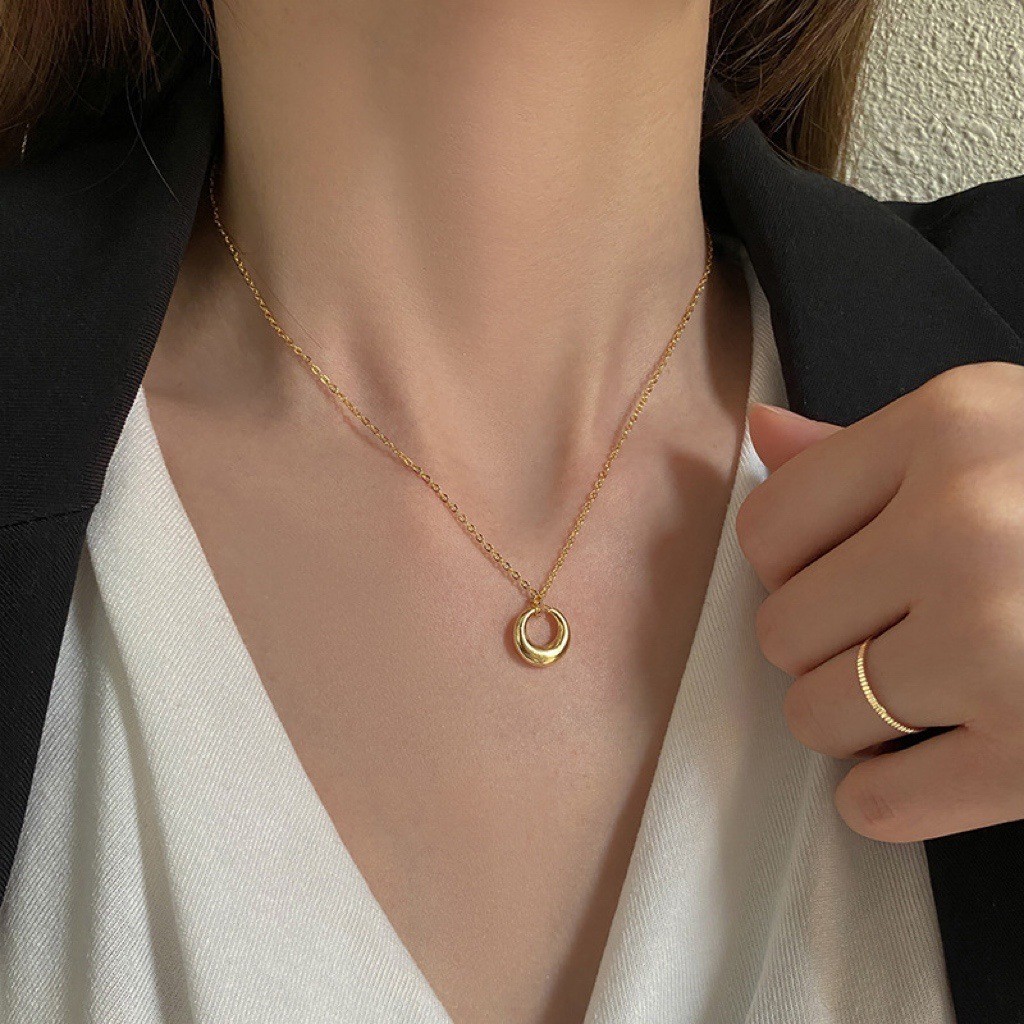 Minimalist Gold Titanium Steel Donut Pendant Necklace for Women and Men